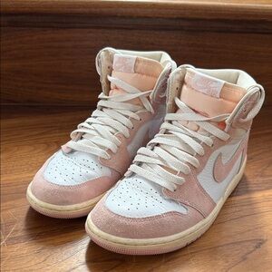 Nike Women's Blush and White High-Top Jordan Sneakers